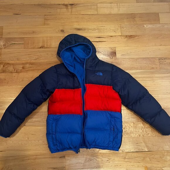 The North Face Kids 550 Goose Down Moondoggy Full Zip Jacket Reversible Coat L - Picture 1 of 8